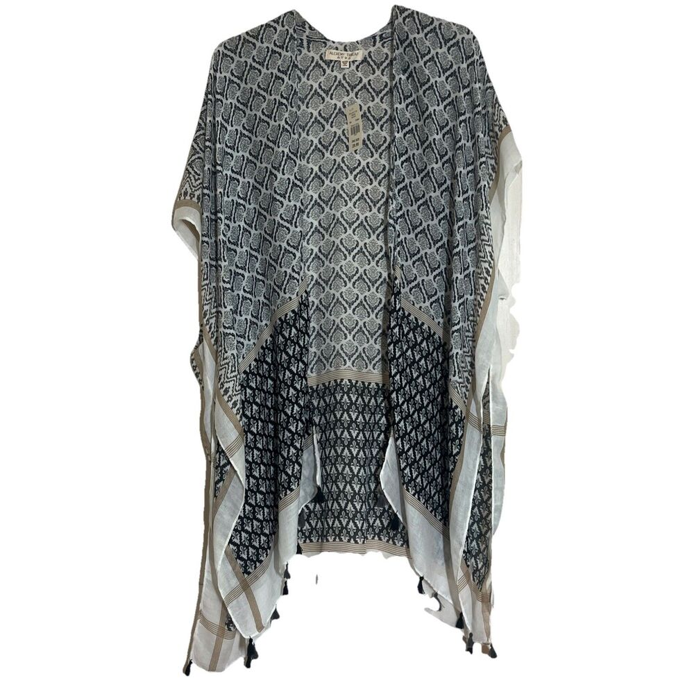 Alchemy Thread Coverup Womens OS Blue Green Open Tassels Light Kimono NWT Beach